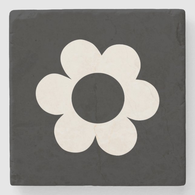 La Fleur 06 Retro Floral Black And White Flower Stone Coaster (Front)