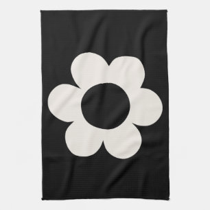 La Fleur 06 Retro Floral Black And White Flower Tea Towel