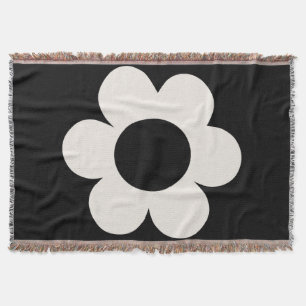 La Fleur 06 Retro Floral Black And White Flower Throw Blanket