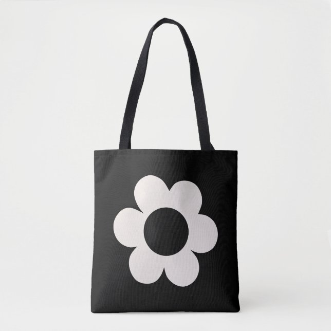La Fleur 06 Retro Floral Black And White Flower Tote Bag (Front)
