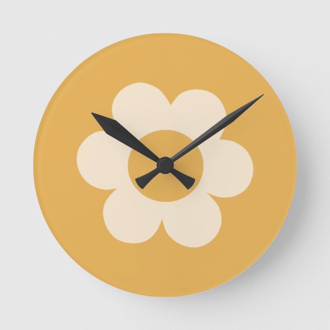 La Fleur 07 Retro Floral Yellow Flower Round Clock (Front)