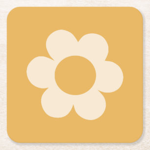 La Fleur 07 Retro Floral Yellow Flower Square Paper Coaster