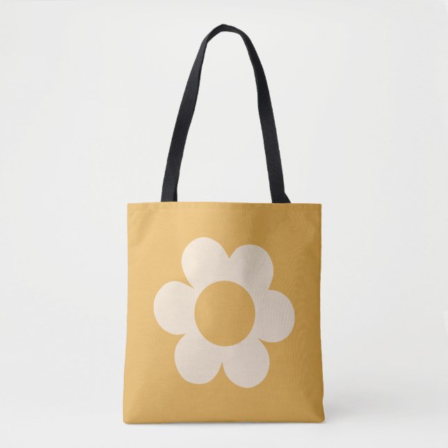 La Fleur 07 Retro Floral Yellow Flower Tote Bag (Front)