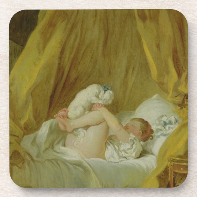 'La Gimblette', Girl with a Dog, c.1770 (oil on ca Coaster (Front)