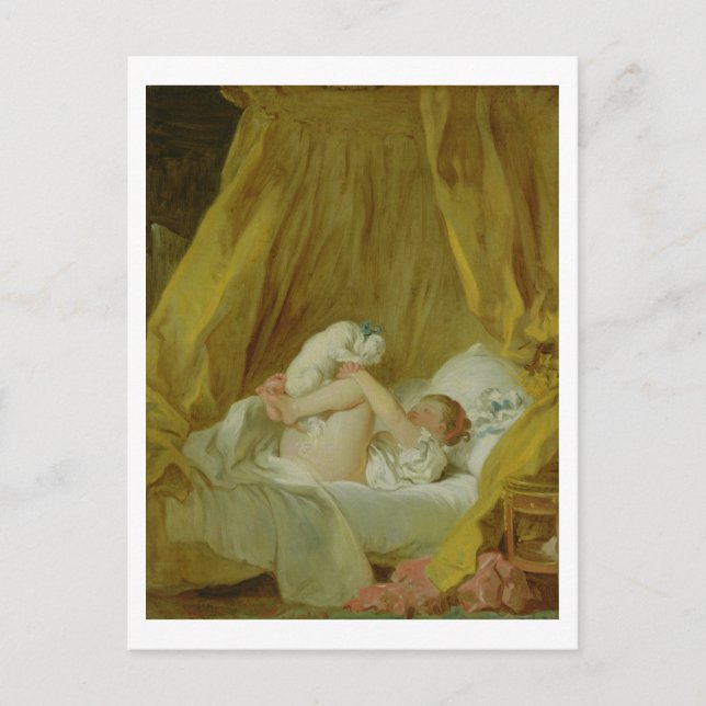 'La Gimblette', Girl with a Dog, c.1770 (oil on ca Postcard (Front)