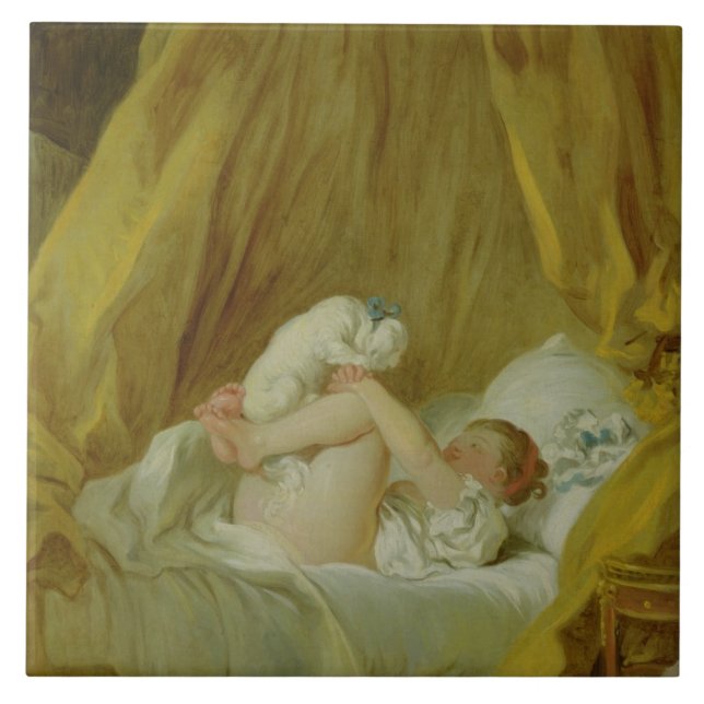 'La Gimblette', Girl with a Dog, c.1770 (oil on ca Tile (Front)