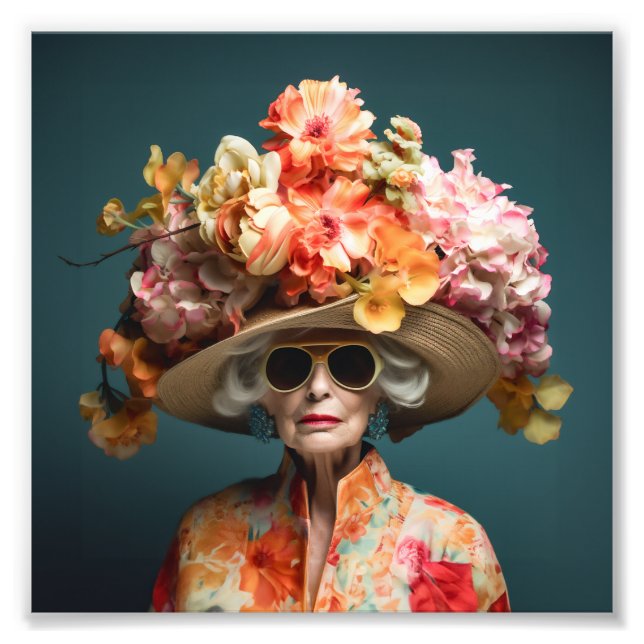 La Grande Dame Flower Hat Photo Print (Front)