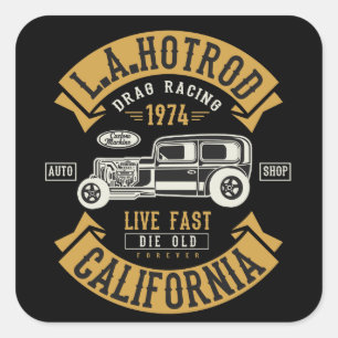 LA Hotrod California Drag Racing 1974 Square Sticker