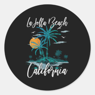 La Jolla Beach California Palm Tree Summer Family  Classic Round Sticker