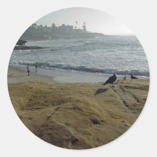 La Jolla Cove Ocean Beach Sand Waves Landscape Classic Round Sticker