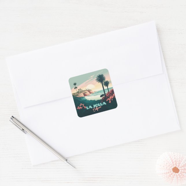 La Jolla Cove San Diego California Retro Square Sticker (Envelope)