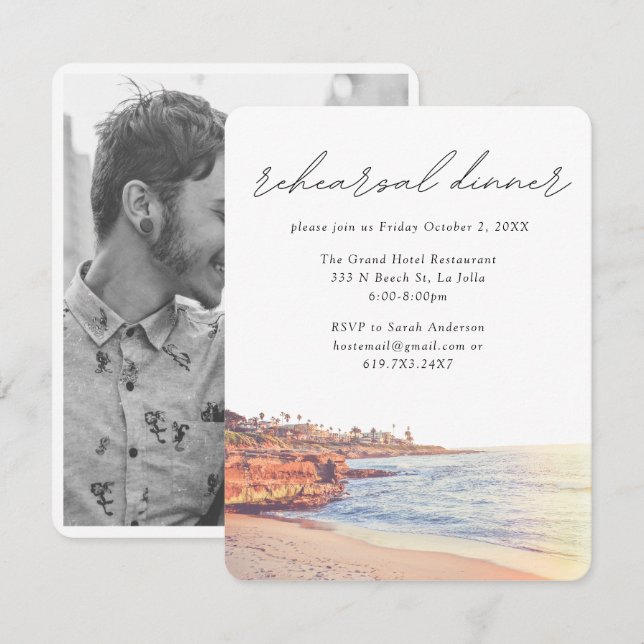 La Jolla Cove Wedding Elegant Rehearsal Dinner Enclosure Card (Front/Back)
