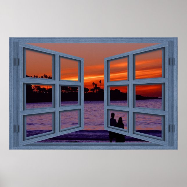 La Jolla Sunset Blue 6 Pane Open Window Poster (Front)