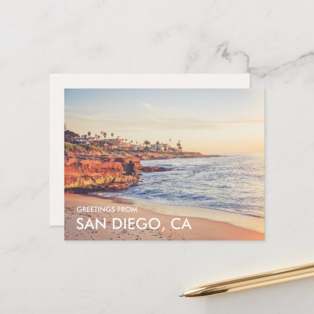 La Jolla Sunset Greetings from San Diego Postcard (Front/Back In Situ)