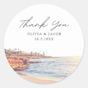 La Jolla Wedding Favour Beach Photo Thank You Classic Round Sticker