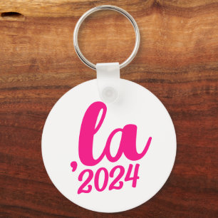 ,la Kamala comma pronounce 2024 hot pink text Key Ring