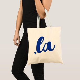 ,la  Kamala comma pronounce blue text Tote Bag