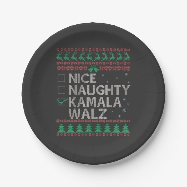 La Kamala Harris Ugly Christmas Sweater Election Paper Plate (Front)