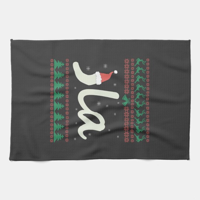 La Kamala Harris Ugly Christmas Sweater Election Tea Towel (Horizontal)