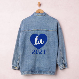 ,la KAMALA heart 2024 blue script text Denim Jacket