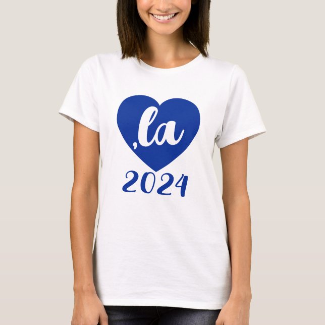 ,la KAMALA heart 2024 blue script text  T-Shirt (Front)