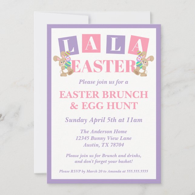 La La Easter Bunny Egg Hunt Invitation (Front)