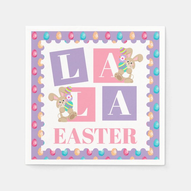 La La Easter Bunny Egg Hunt Party Napkin (Front)