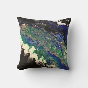 La Laguna painting black blue teal white  Cushion