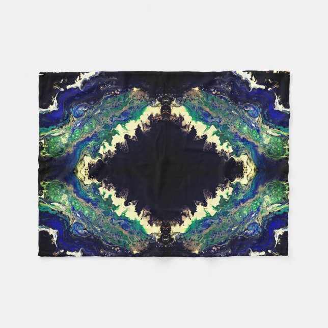 La Laguna painting black blue teal white  Fleece Blanket (Front (Horizontal))