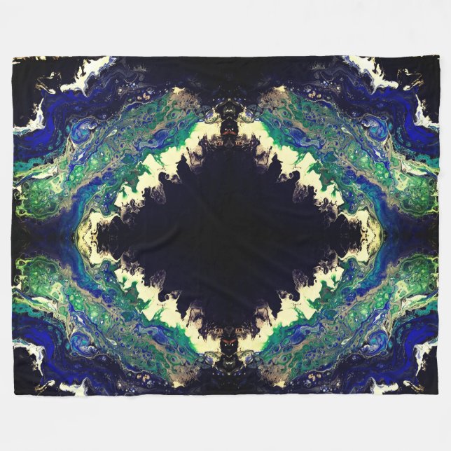 La Laguna painting black blue teal white  Fleece Blanket (Front (Horizontal))