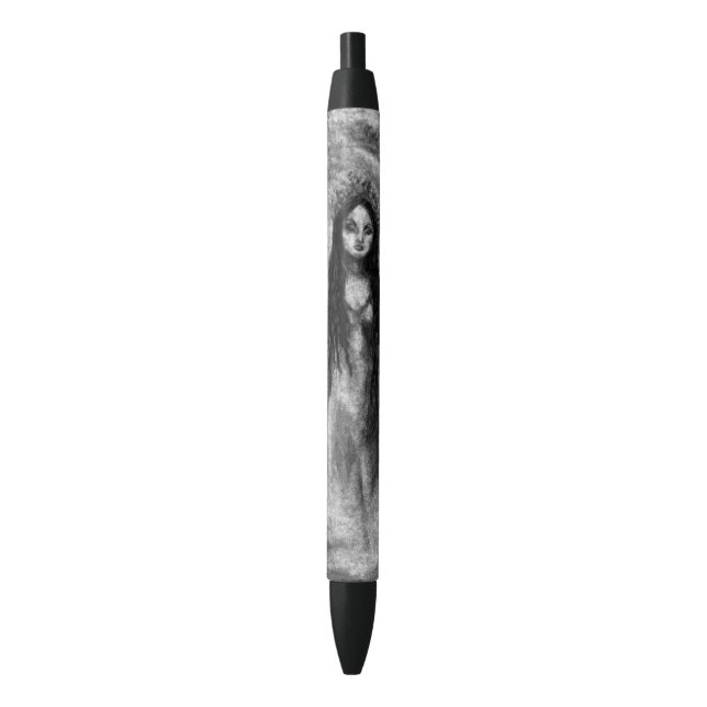 La Luna Dark Angel Fairy Woman Goth Fantasy Art Black Ink Pen (Front Vertical)