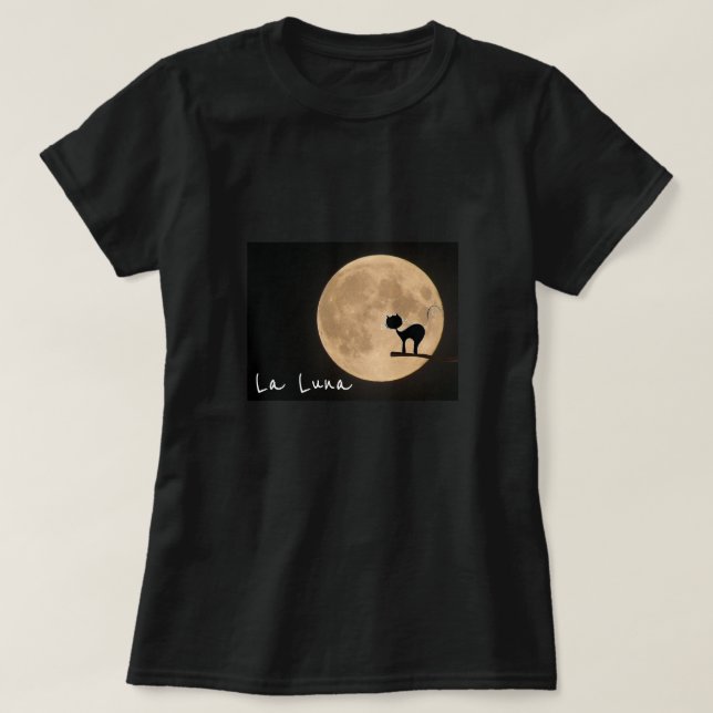 La Luna slogan gothic black cat with full moon T-Shirt (Design Front)