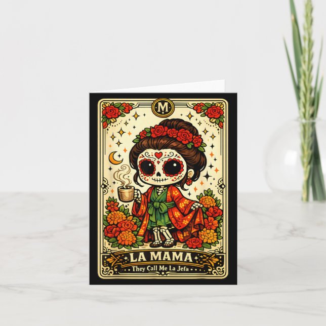 La Mama Call La Jefa Sugar Skull Skeleton Design Card (Front)