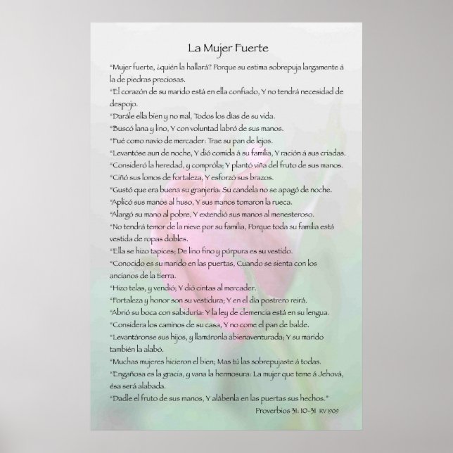 La Mujer Fuerte -- Proverbios 31:10-31 Cartel Poster (Front)