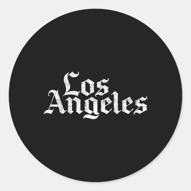 La Old English Style Font Distressed- Los Angeles Classic Round Sticker (Front)