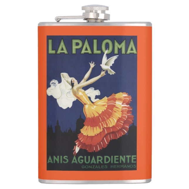 La Paloma - Anis Aguardiente Promotional Hip Flask (Front)