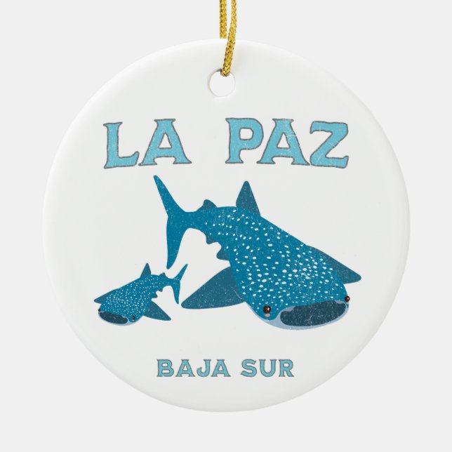 La Paz Baja Mexico Whale Shark  Ceramic Tree Decoration (Front)