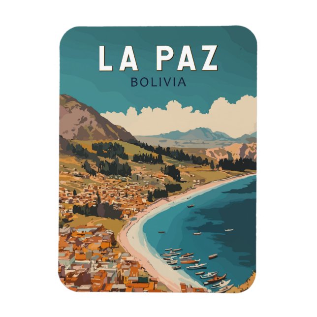 La Paz Bolivia Illustration Travel Art Vintage Magnet (Vertical)