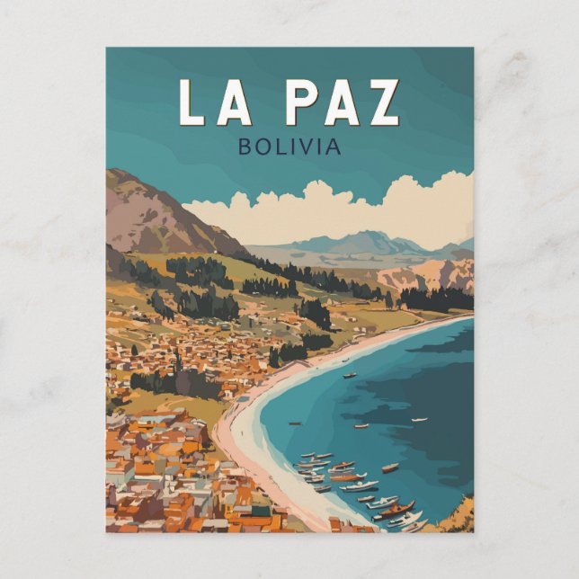 La Paz Bolivia Illustration Travel Art Vintage Postcard (Front)