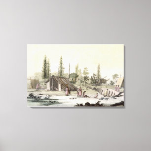 La Perouse at Port Francesci (colour engraving) Canvas Print