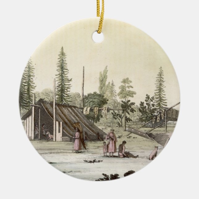 La Perouse at Port Francesci (colour engraving) Ceramic Tree Decoration (Front)