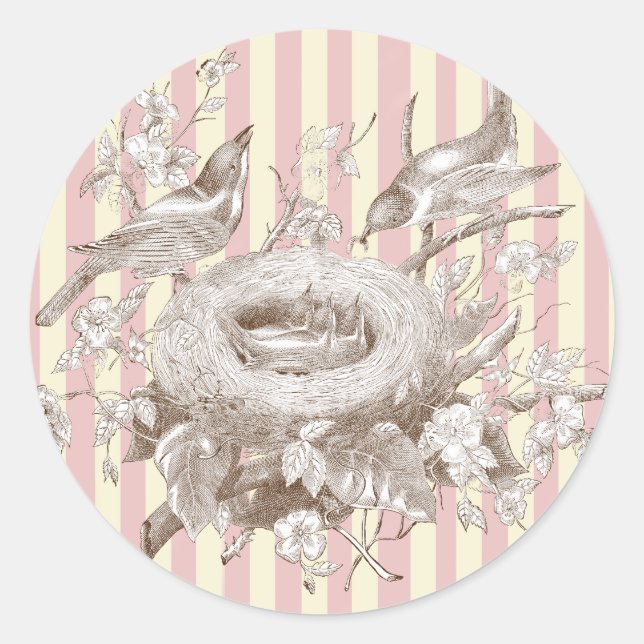 La Petite Famille on pink and cream background Classic Round Sticker (Front)