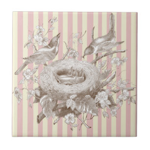 La Petite Famille on pink and cream background Tile