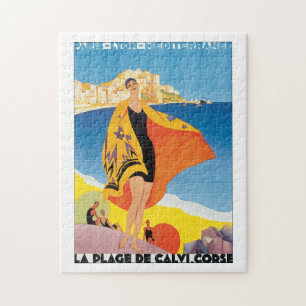 La Plage de Calvi Corse Vintage Travel Poster Jigsaw Puzzle