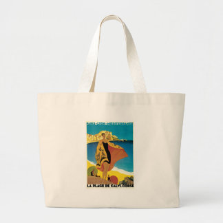 La Plage de Calvi, France vintage travel poster Large Tote Bag