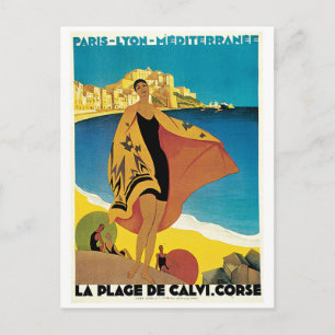 La Plage de Calvi, France vintage travel poster Postcard