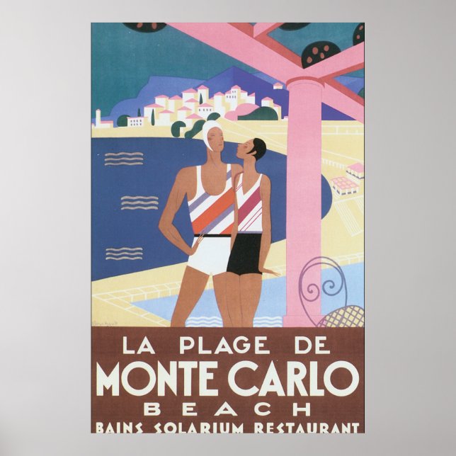 La Plage de Monte Carlo Beach Vintage Travel Poste Poster (Front)