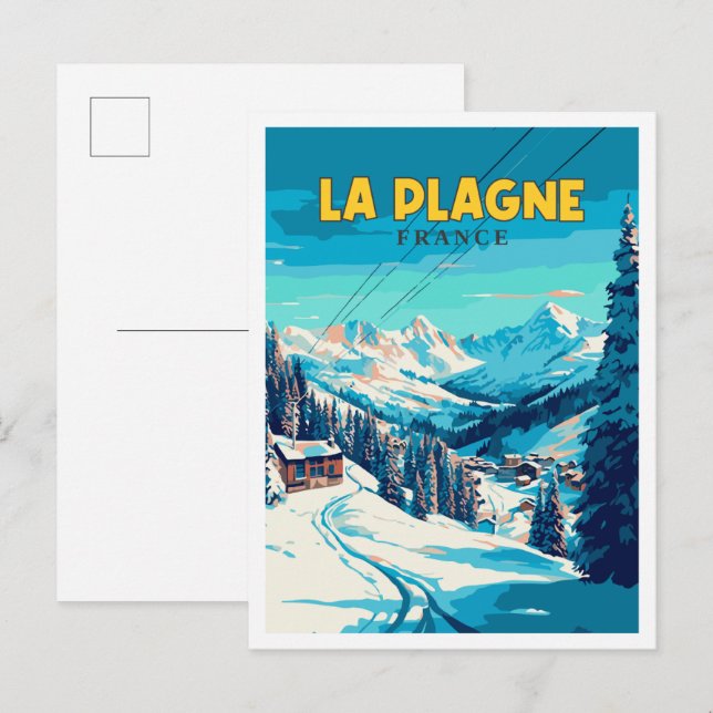La Plagne France vintage travel illustration Postcard (Front/Back)