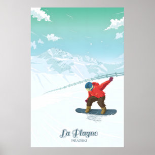 La Plagne Snowboarding Travel Poster
