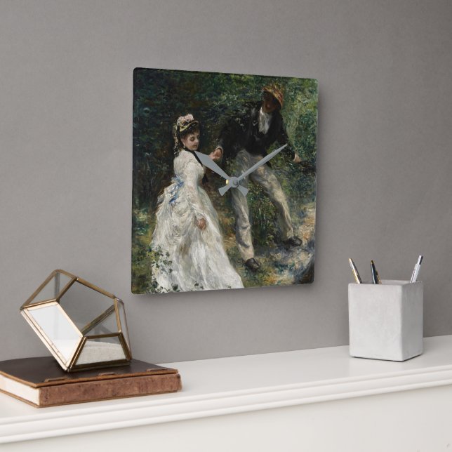 La Promenade Renoir Impressionist Painting Art Square Wall Clock (Office)